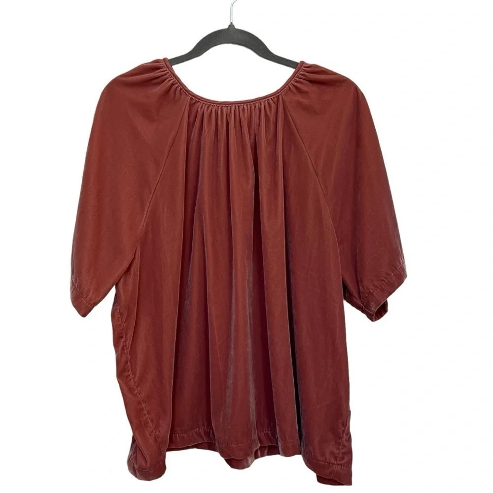 Old Navy Womens 2X Plus Velvet‎ Pleated Neck Blouse Terracotta Rose Pink Top
